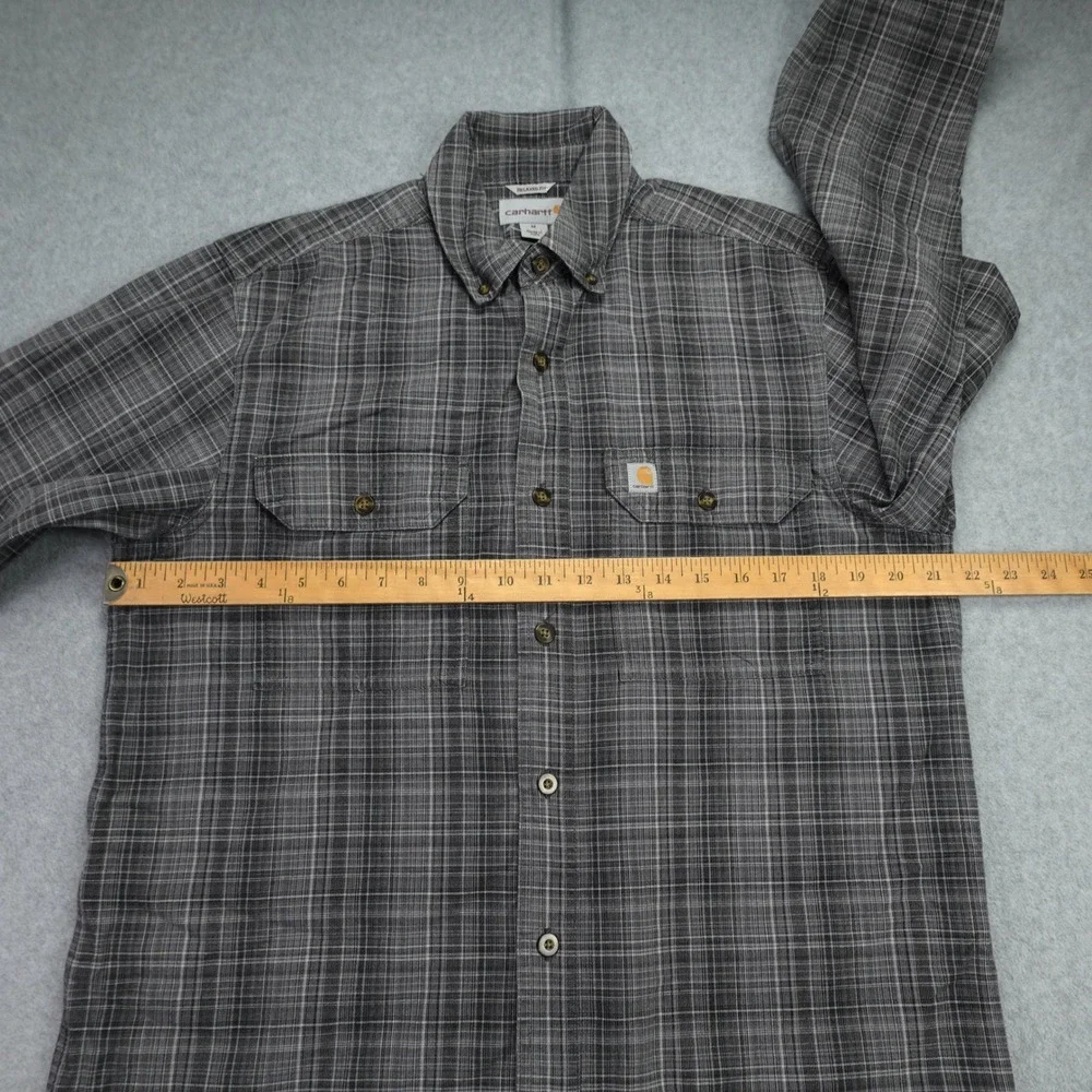 Carhartt Shirt Mens M Gray Plaid Relaxed Fit Long Sleeve Button Up Workwear‎